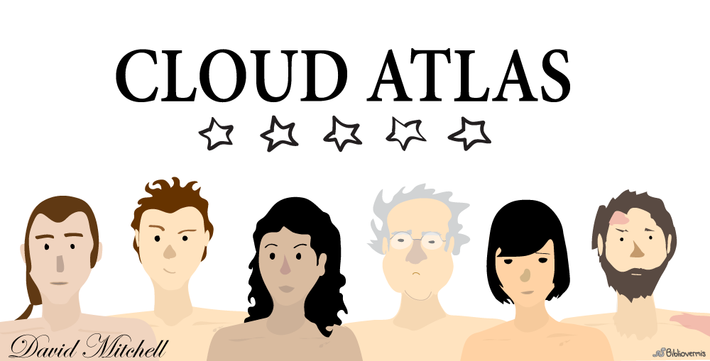 Book Review: Cloud Atlas. David Mitchell. [Image: Six people; 4 men, 2 women.]