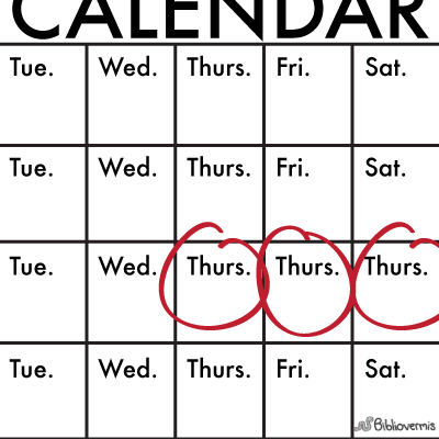 A calendar has three Thursdays in a row.